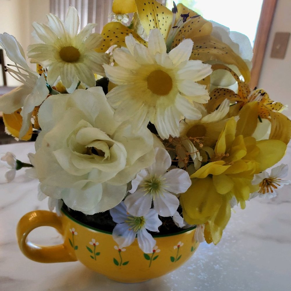 Vintage Handmade Floral Arrangement in Mug